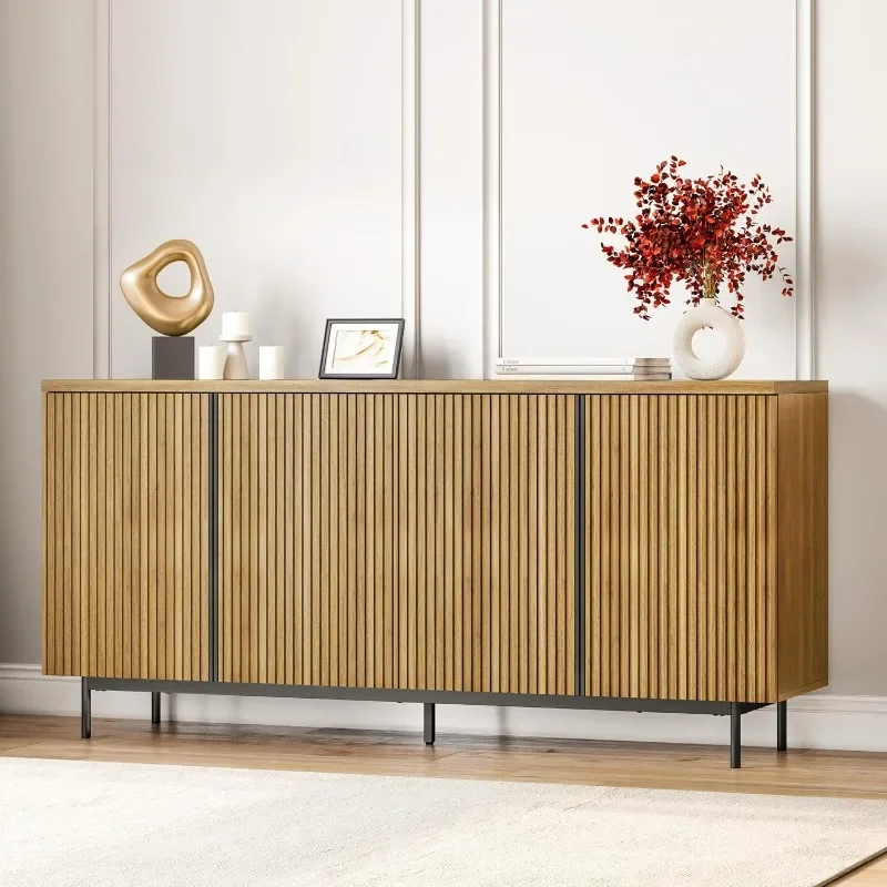 Sideboard Buffet Cabinet 63" Storage Cabinet with Fluted Decorative Doors Modern Console Table for Kitchen Colemen (Camel)