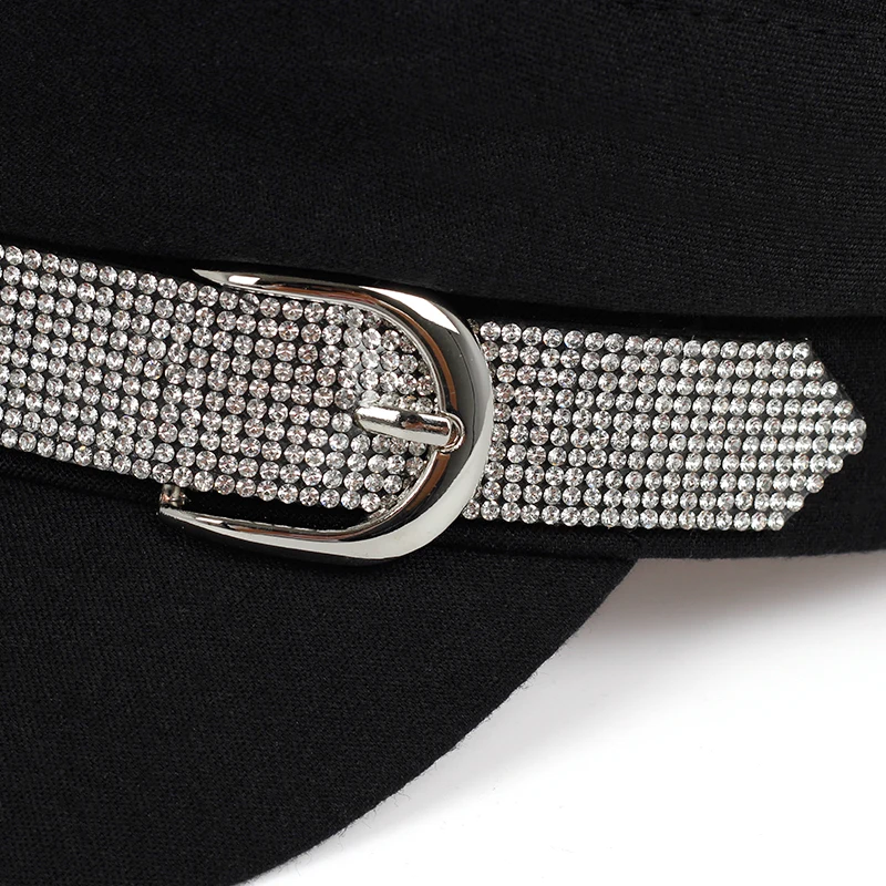 1piece Unisex Rhinestone Belt Buckle Navy Cap Outdoor Sunscreen Leisure Hat Spring Autumn Travel Tourism Beach Vacation