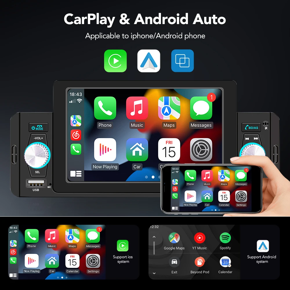 Gearelec 5 inch Car Radio 1 Din CarPlay Android Auto Multimedia For Volkswagen Nissan Toyo Bluetooth MirrorLink FM Receiver 2 Gearelec 5 inch Car Radio 1 Din CarPlay Android Auto Multimedia For Volkswagen Nissan Toyo Bluetooth MirrorLink FM Receiver - Image 2