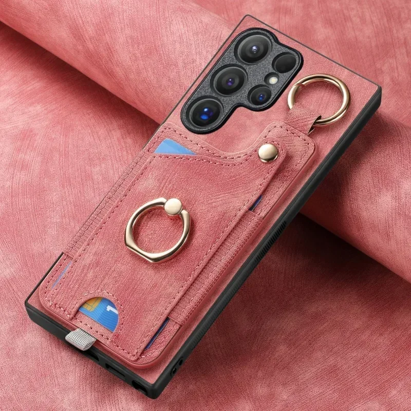 Leather Wallet Phone Case with Ring Holder and Card Slot Cover