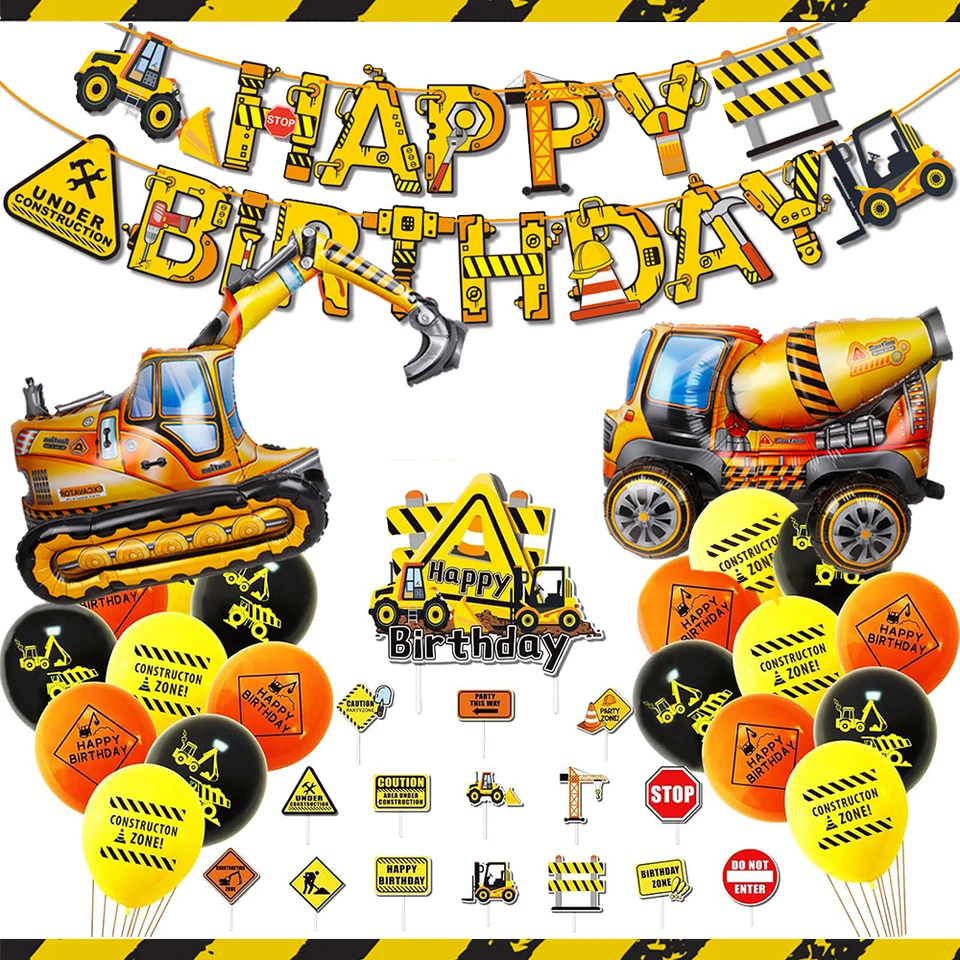 Construction 1st Birthday Cake Topper, Excavator Bulldozer Roller Truck Boy 1 ST Birthday Cake Decoration, Engineering Themed Party Supplies Decoration, Children's Theme 1st Birthday Party Cake Topper