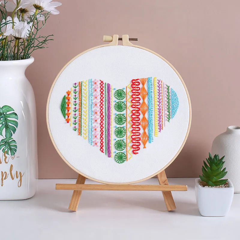 Embroidery Kit for Beginners Adults Rainbow Heart Sunshine Letters Stitches Practice Kit with Embroidery Patterns