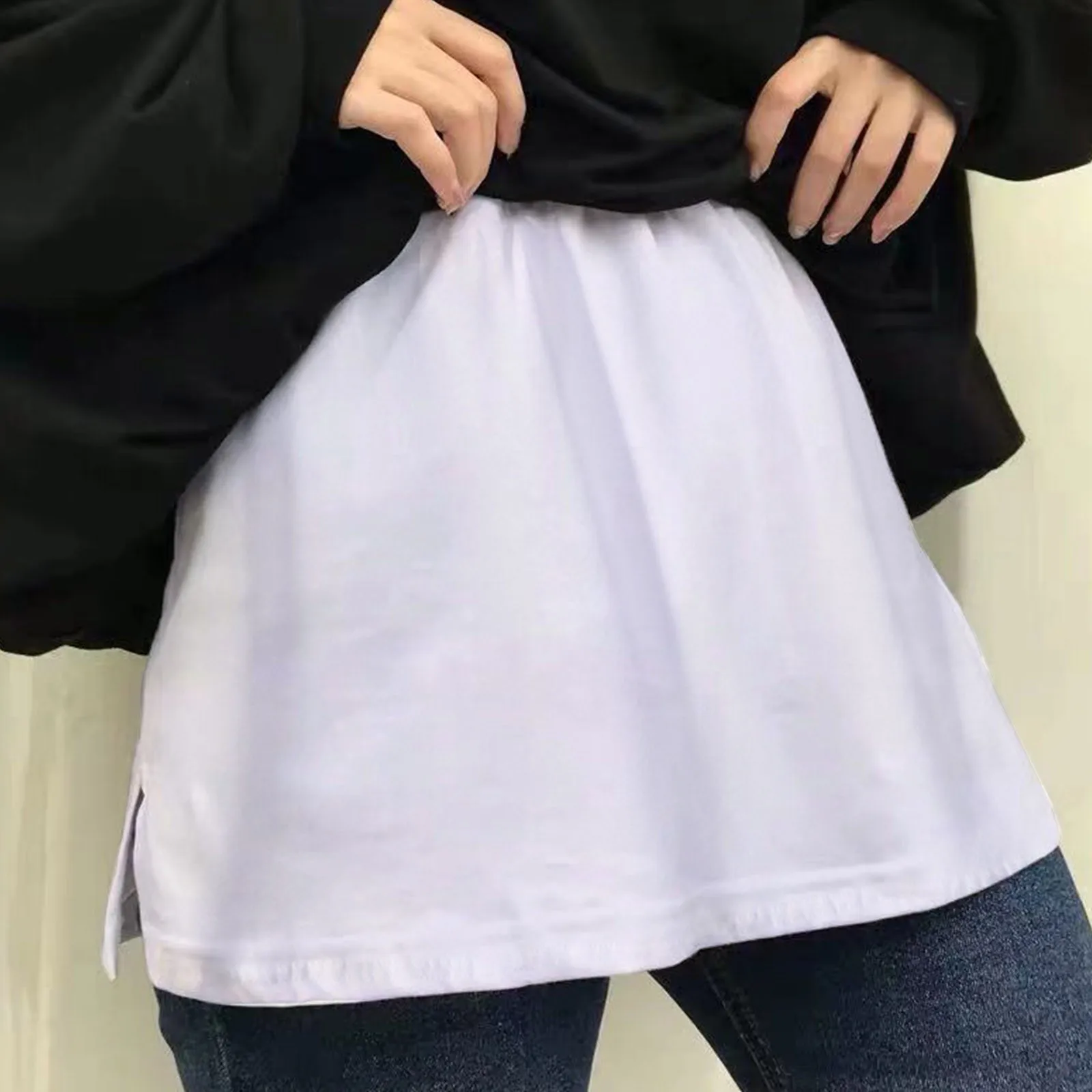 

Women Cotton White Black Fake Shirt Tail Irregular Skirt False Blouse Tail Hem DIY Detachable A-Line Underskirt