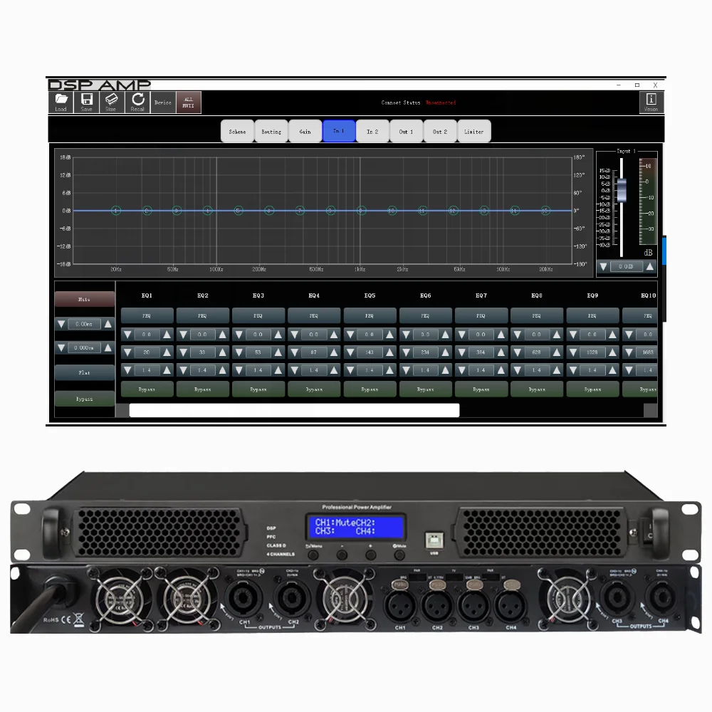 SenMicre DSP4.100 Профессиональный цифровой процессор DSP Усилитель мощности класса D 4x1500 Вт 8 Ом 4 канала Усилитель звука DJ-сабвуфер AMP Аудио Линейный массив Динамик Предусилитель Сценическое студийное оборудован (art.: 3920c7bfcc211) - 3920c7bfcc211