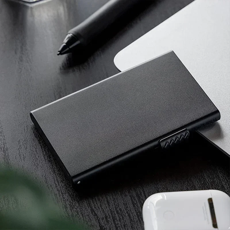 RFID Secure Pop-Up Slim Credit Card Holder Wallet - Minimalist Black Metal Design