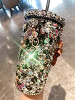 500ml Big Bling Rhinestone Sparkle DIY Handmade Stainless Steel Luxury Car Cup with Straw 2