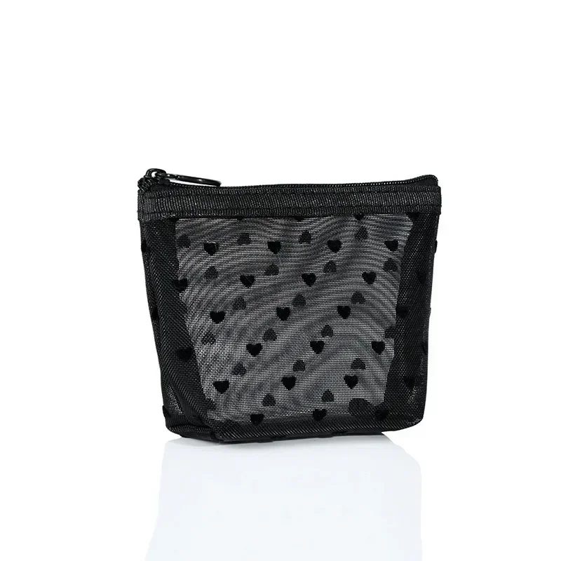 1PCS Transparent Make Up Bag for Women Girl Travel Storage Wash Bag Makeup Organizer Case Pouch  Love Heart Mesh Cosmetic Bag 4