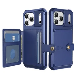 Premium Magnetic Leather Wallet Phone Case with Card Holder Slot and Hard Shell Cover - iPhone 15 Plus (Blue)