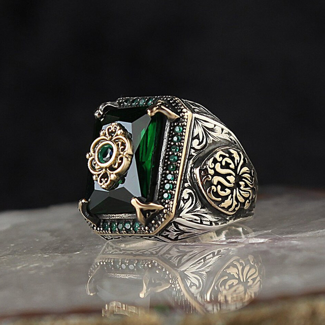 Handmade Turkish Ring For Men Women Inlay Silvery Black Zircon Stone Rings Punk Retro Religious Muslim Islamic Jewelry