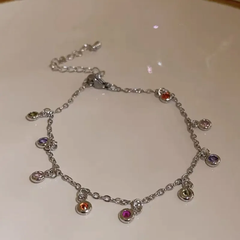 Silver Color Elegant Round Zircon Anklet for Women Light Luxury Summer Boho CZ Beads Chain Foot Chain Party Jewelry Gifts