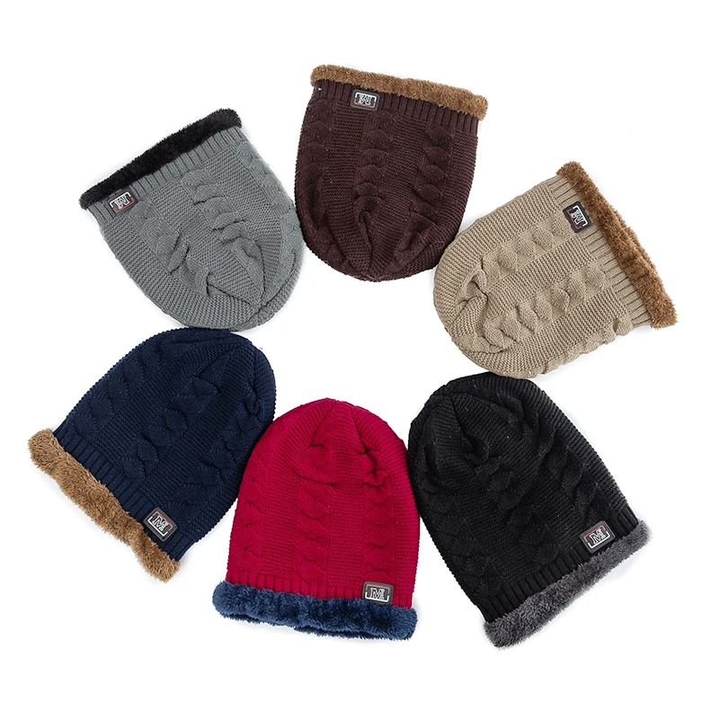 New Unisex Warm Winter Hat Fashion M Letter Label Knitted Hats For Men & Women Add Fur Lined Thick Ski Beanie Bonnet Cap