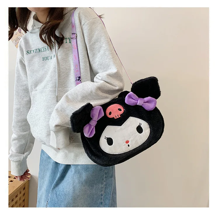 Women Japanese ins cute lamb plush duck shoulder bag big goose feather Tote bag girl Funny handbag 