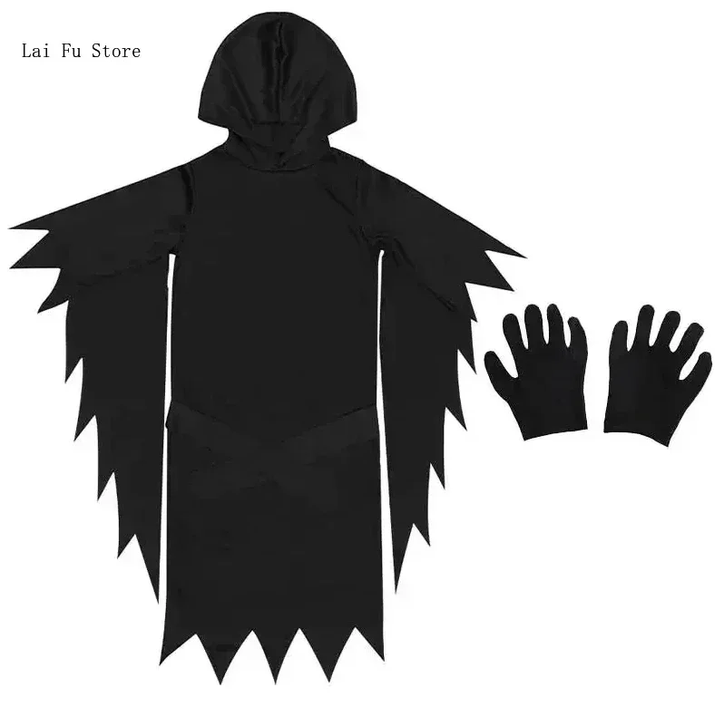 Costume Scream (Ghostface) Pour Enfant Halloween – Cape, Masque, Gants, Collier, Taille Variable, Polyester