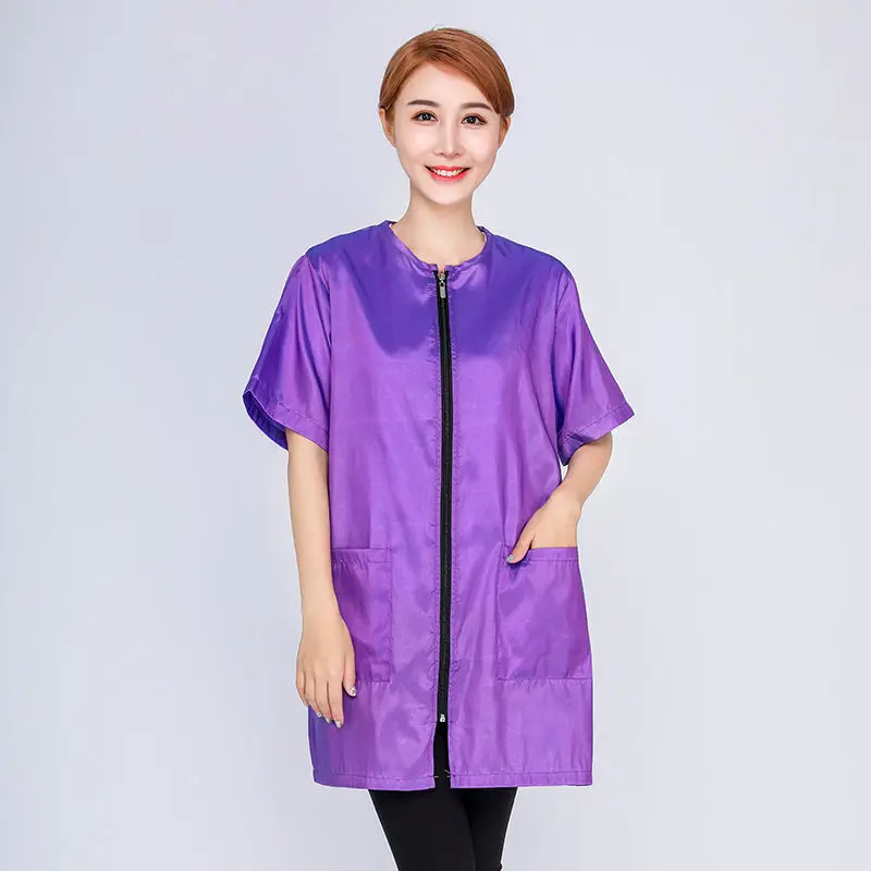 반려동물 그루머 방수 작업복, 정전기 방지 작업복, 미용사 반팔 통기성 유니폼, 이발사 논스틱 헤어, Y0610