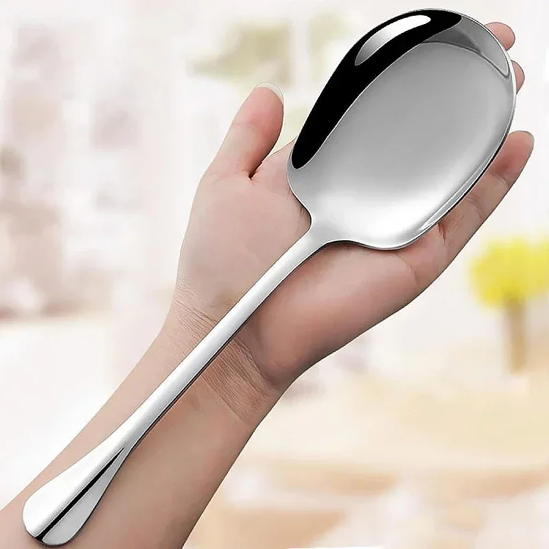 Long Handle Stainless Steel Scoop Thicken Soup Spoons Round Scoops for Dinner Spatula Spoon Cooking Serving Spoon Tableware