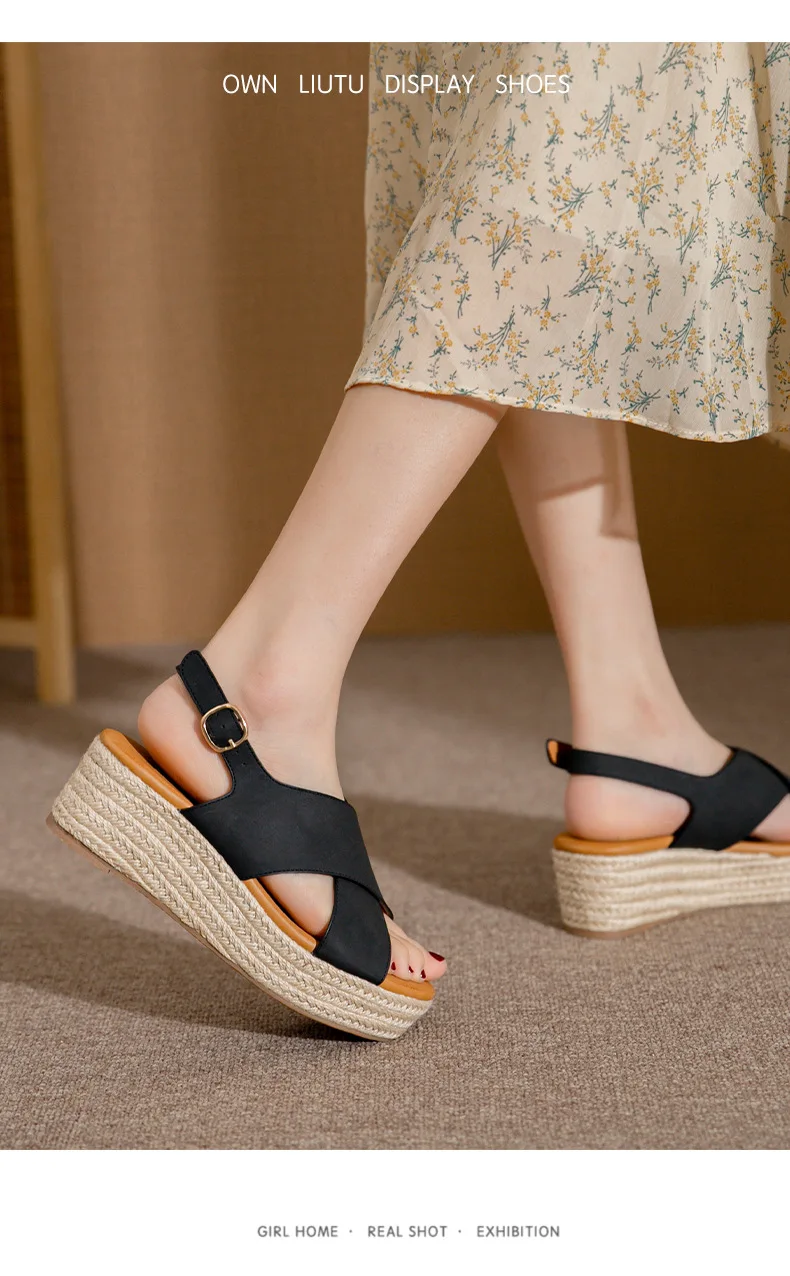 Summer Women Sandals 2022 New Fashion Wedges Super High Heel Sandals Buckle Round Toe Open Toes Ladies Footwear