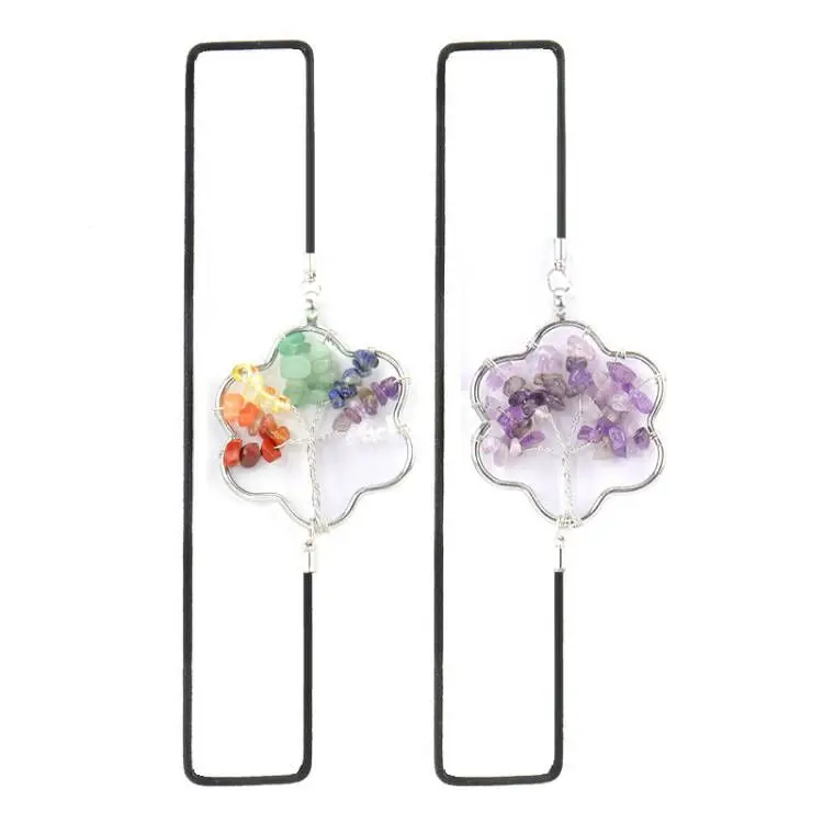

Healthy Reiki Natural Gravel Tree Of Life Stretch Rope Bookmark Handknit Colorful Rock Crystal Floral Bookmark Women Men Gift