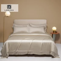 Parure de lit Lanlika pour femme en soie naturelle 100 %, couleur unie camel, pour lit Queen et King, comprenant housse de couette, drap plat et taies d'oreiller 1
