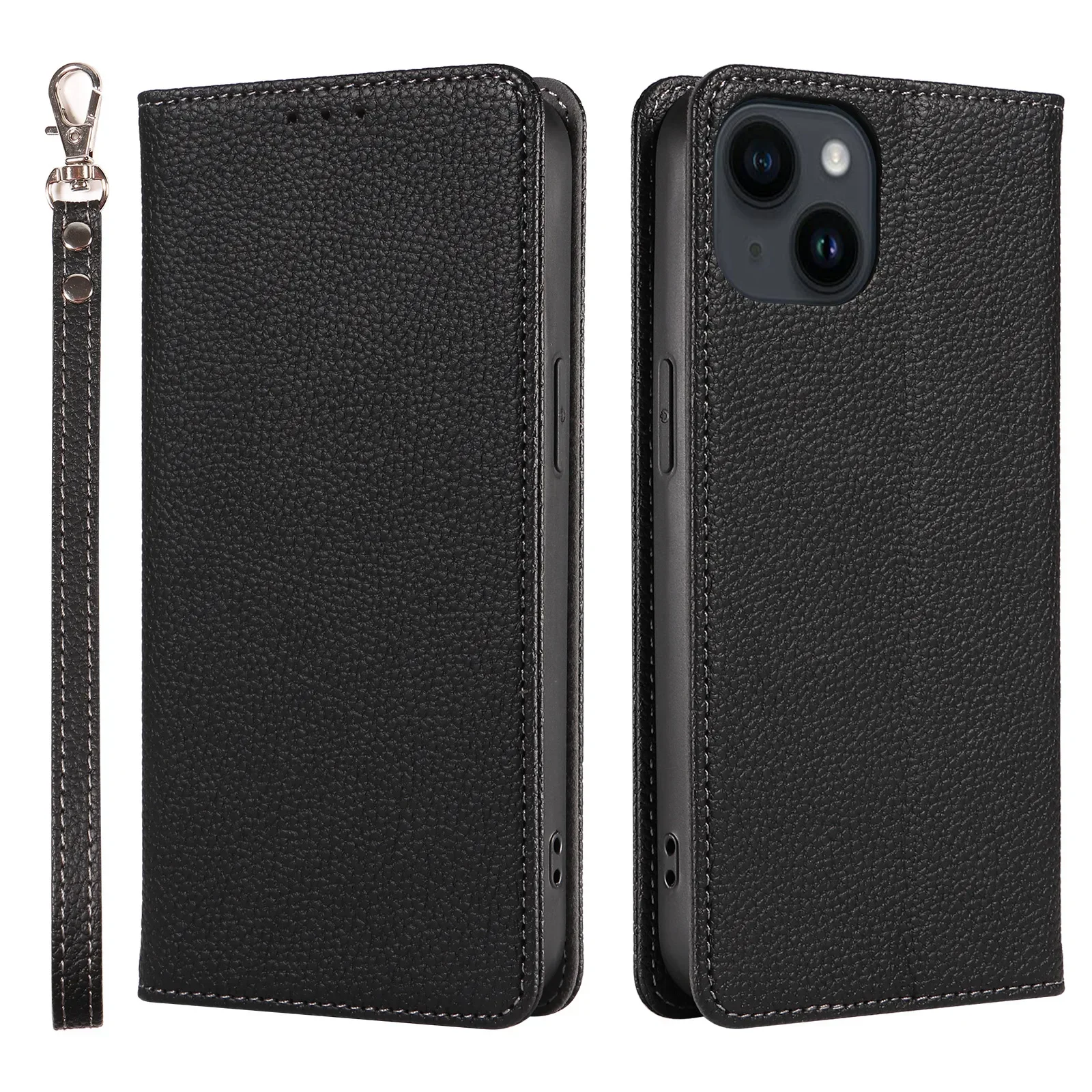 Premium Flip PU Leather Phone Case with Wrist Strap and Card Slot Holder