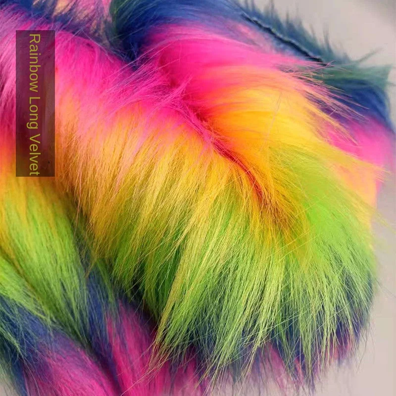 Lang Haar Kleurrijke Regenboog Faux Fur Pluche Diy Bont Pak Accessoires Naaien Kleding Handgemaakte Diy Naaien Stof Levert