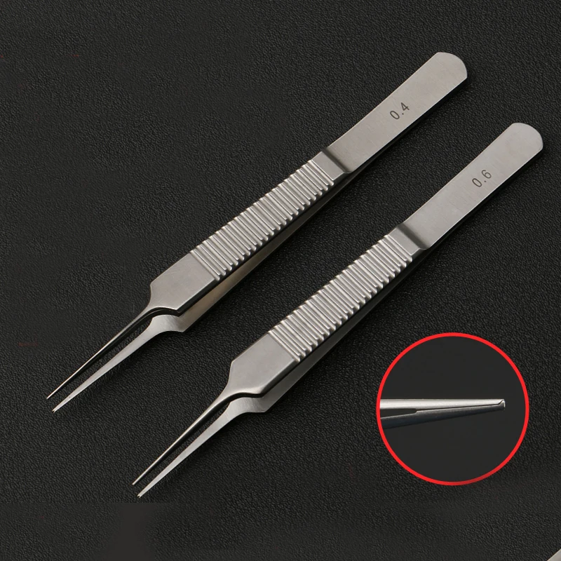 Fine plastic tweezers stainless steel ophthalmic microsurgery for double eyelid surgery tools with hooked toothless fat tweezers double eyelid scissors elbow beauty plastic stainless steel ophthalmic equipment surgery tool scissors