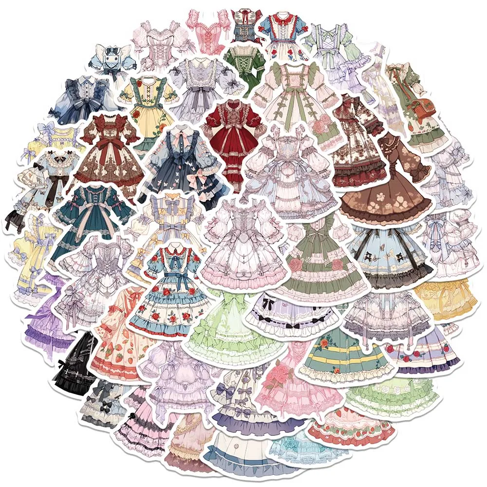 50pcs Lolita Dresses Stickers Cute Cartoon Girls Waterproof Graffiti For Laptop Water Bottle Luggage Notebook Vinyl Decals lw letter graffiti print two pieces dresses suits sleeveless white crop cami top