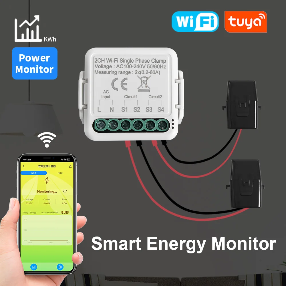Smart Tuya WIFI Energy Meter 1/2 Channel Solar PV System Power Production Consumption Bidirectional Monitoring Meter APP Control