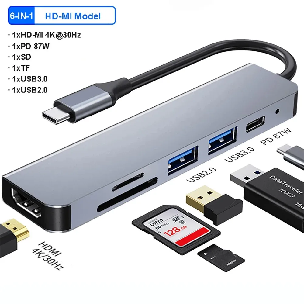 8 Ports Docking Station TYPE-C HUB C To 4K HDMI Adapter USB 3.0 Hubs 5Gbps High Speed 100Mbps RJ45 For Laptop Book_voghion.com