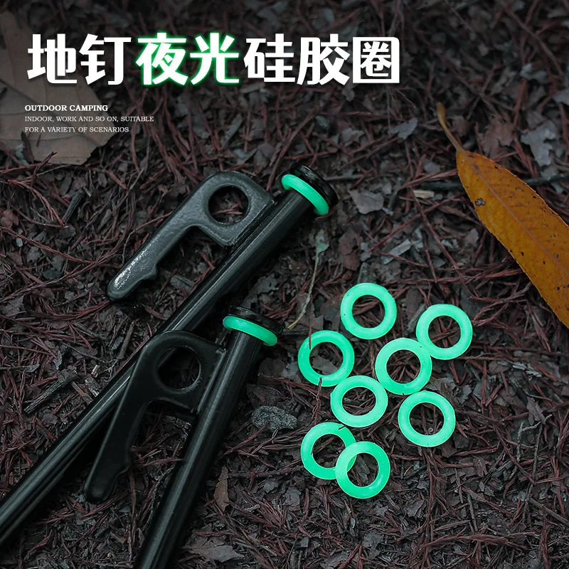

100PCS Outdoor nail night light circle multifunctional silicone ring O-shaped luminous ring warning ring camping accessories