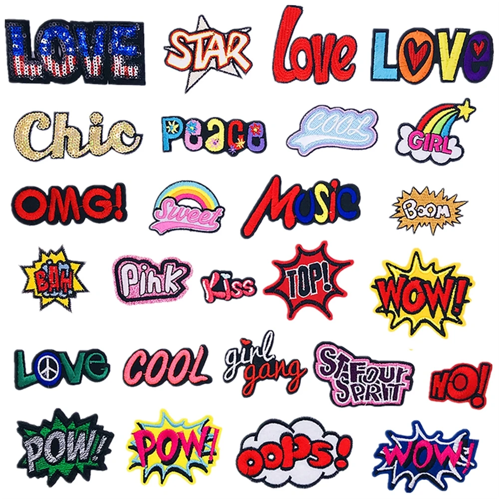 

Hot 1pcs Patch Cool Phrase Stickers Iron On Patches for Clothing Sewing Embroidery Fusible Applique Badge Decoration Stripes