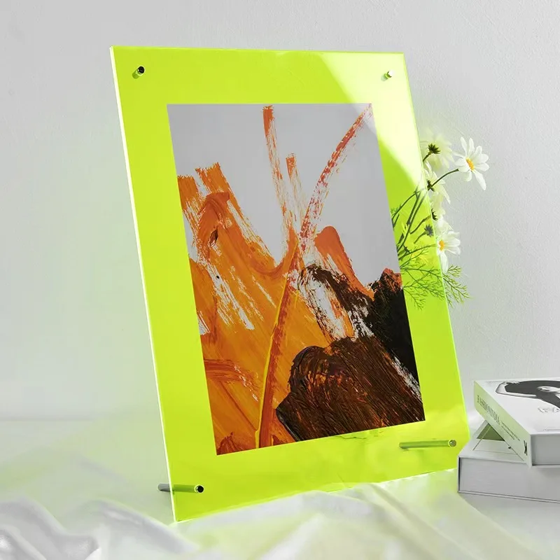 아크릴 그림 프레임, 스탠드 포함 컬러 책상 그림 프레임, 데스크탑 디스플레이용 모던 프레임리스 플로팅 프레임, 홈 오피스 선물