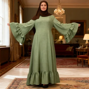 Elegant Women Party Maxi Dresses 2025 Autumn Fashion Muslim Abaya Fitted Waist A-Line Robes Femme