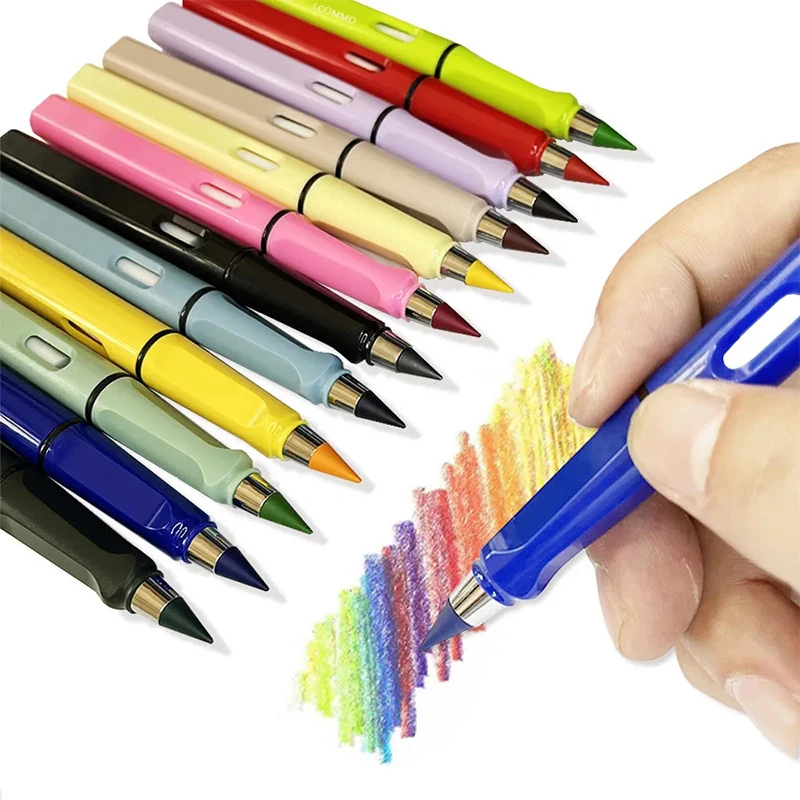 

6pcs Replaceable 12 Colors Eternal Pencil No Ink 2B Pencil Writing Accessories Art Sketch Stationery Kawaii School Supply
