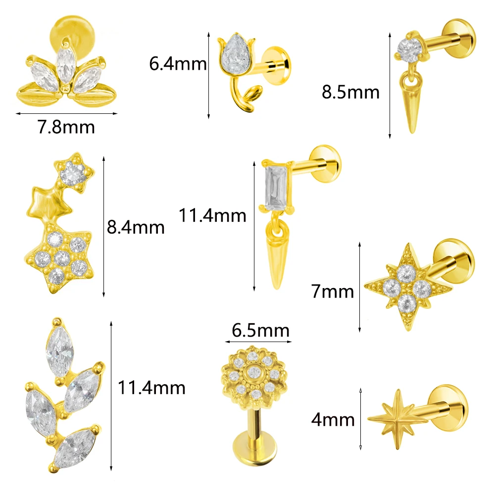 Piercing Jewelry ASTM F136 G23 Titanium Flowers Push In Branch Earring Stud Pendant Threadless Labret Cartilage Body body piercing earrings ear piercing jewelry ear studs metal jewelry body piercing jewelry body jewelry