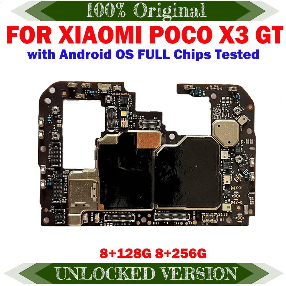 

Full Working Unlocked Main Mobile Board Mainboard For Xiaomi Poco X3 GT Motherboard With Chips Circuits 128GB 256GB + 8GB RAM