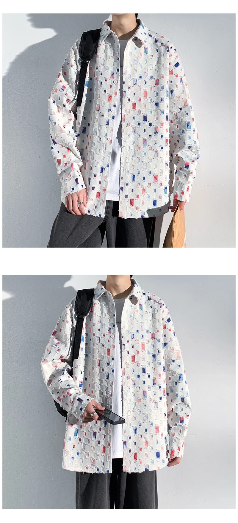 Colorful Torn Patch Jacket in men's streetwear fashion4