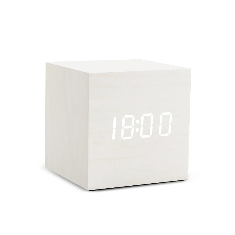 Reloj despertador Digital de madera alimentado por USB/batería, Mini cubo  LED, pantalla de hora/fecha/temperatura