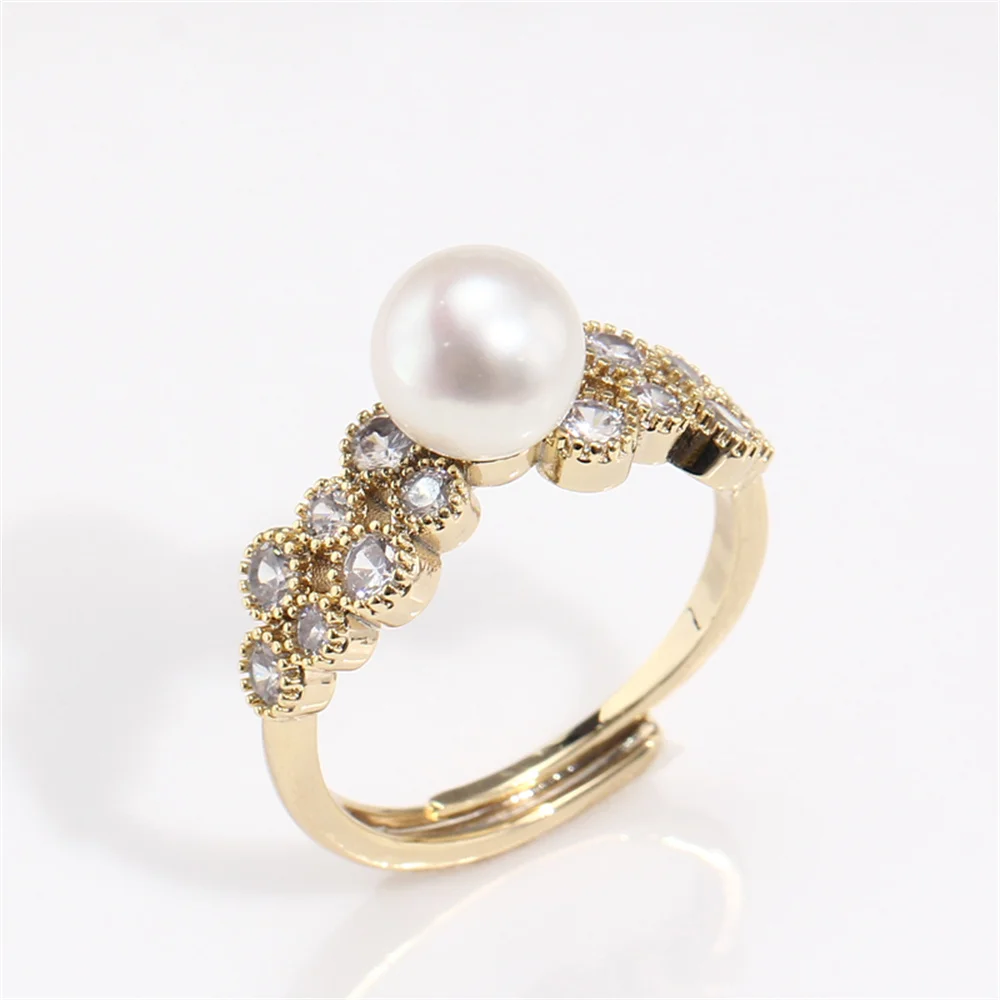 

China-made 14K gold clad open ring holder K gold craft flower ring zircon pearl temperament ring empty bracket DIY accessories