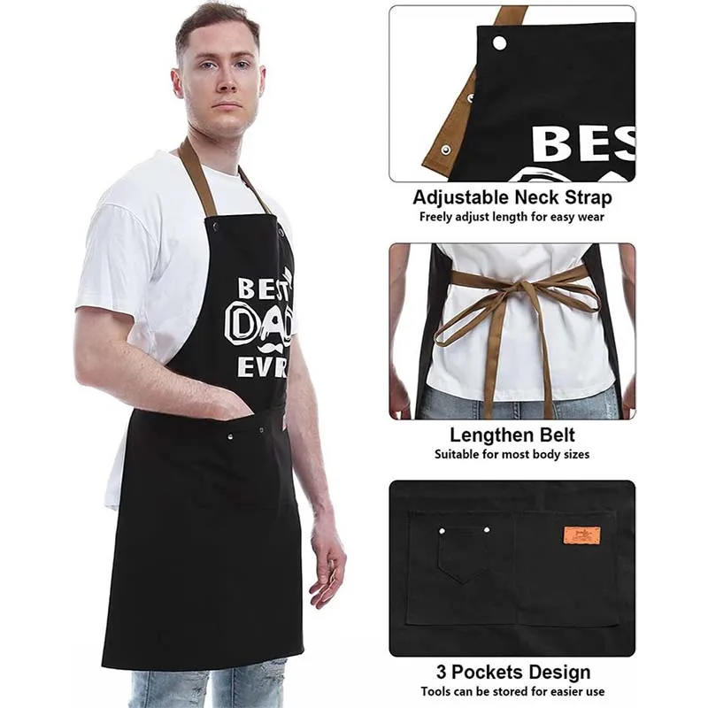 Fashion Printed Best DAD Kitchen Apron Father's Day Gift Man BBQ Cooking Chef Apron 3 Pockets Unique Birthday Thanksgiving Apron 3