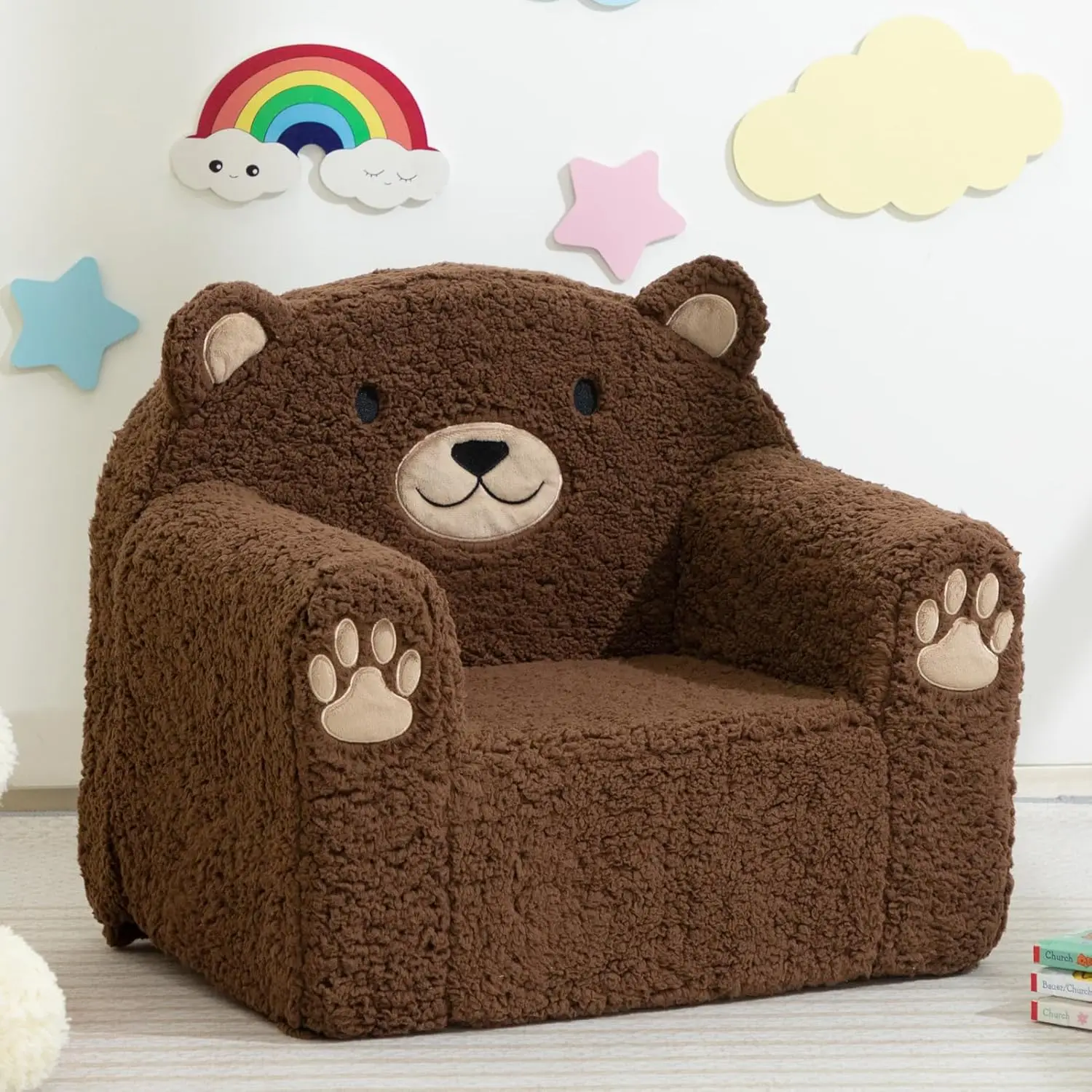 Toddler Couch Ultra-Soft Snuggle Chair, Comfy Sherpa Foam Filled Lovely Bear Sofa, Kids Cozy Corner Play Couch 2