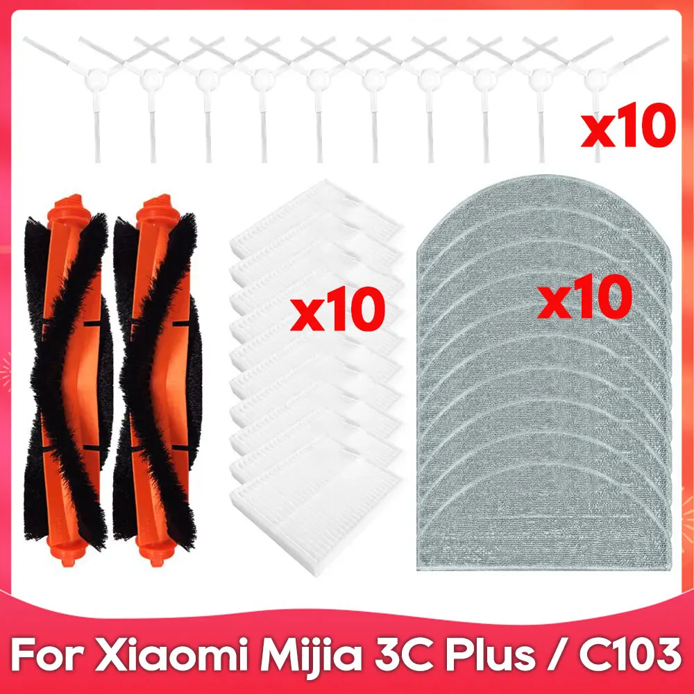Sobressalentes para Xiaomi Mijia 3c Plus C103 Acessórios de Substituição Escova Lateral Principal Filtro Hepa Mop Pano Peças