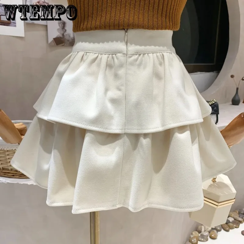 

Off White Fluffy Skirt Thicken Fabric Women Cute Cake Skirt High Waist Zipper Design Built in Shorts Korean Fashion Fall Winter
