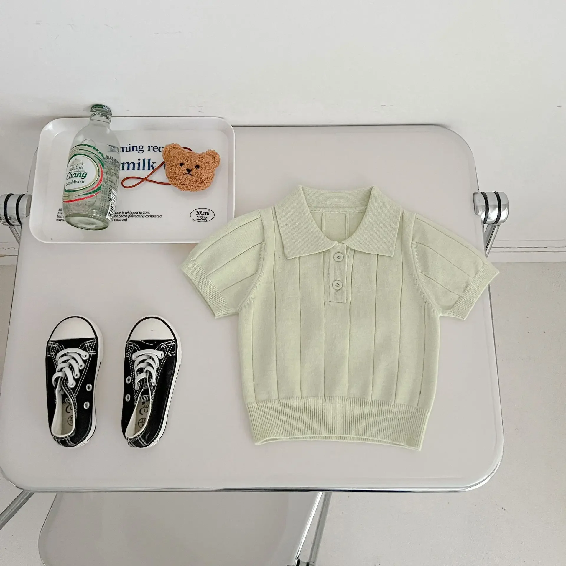 6597B Korean Baby Clothes Summer and Autumn Knitted Clothes Solid Color Boy's Sweater Casual Girl's Tops