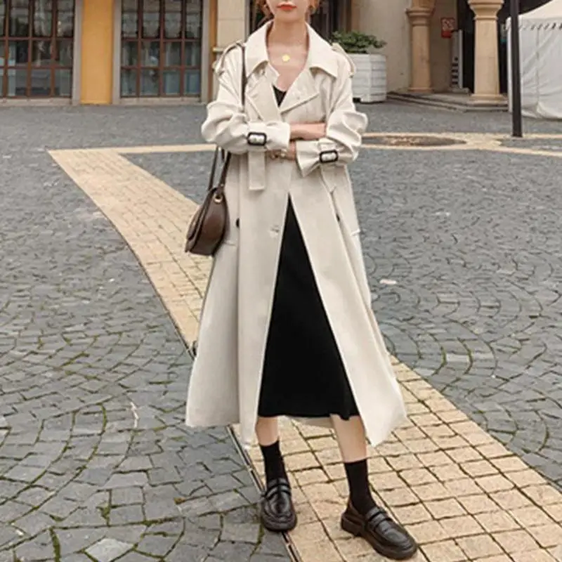 

S-3XL Womens Trench Coat Spring Female Jacket Long Button Turn-down Collar Loose Simplicity Ladies Windbreaker Clothes Hw116
