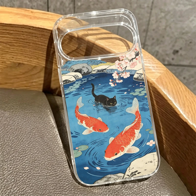 Mount Fuji Scenery Black Cat Clear Phone Case