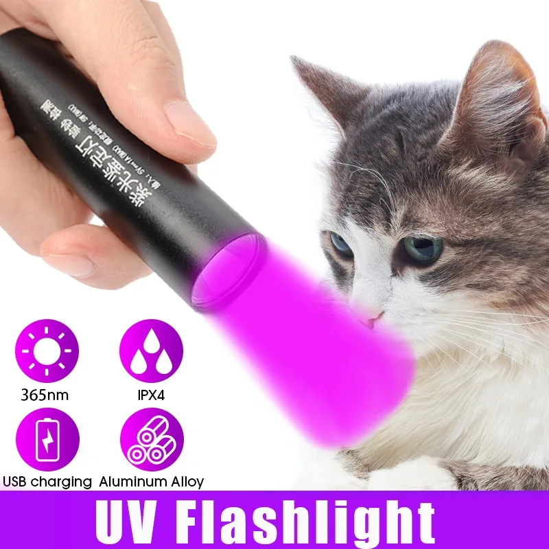 

Mini Ultra Violet Lights UV Flashlight LED Ultraviolet Torch USB Rechargeable Inspection Lamp Pet Urine Stain Detector Tools