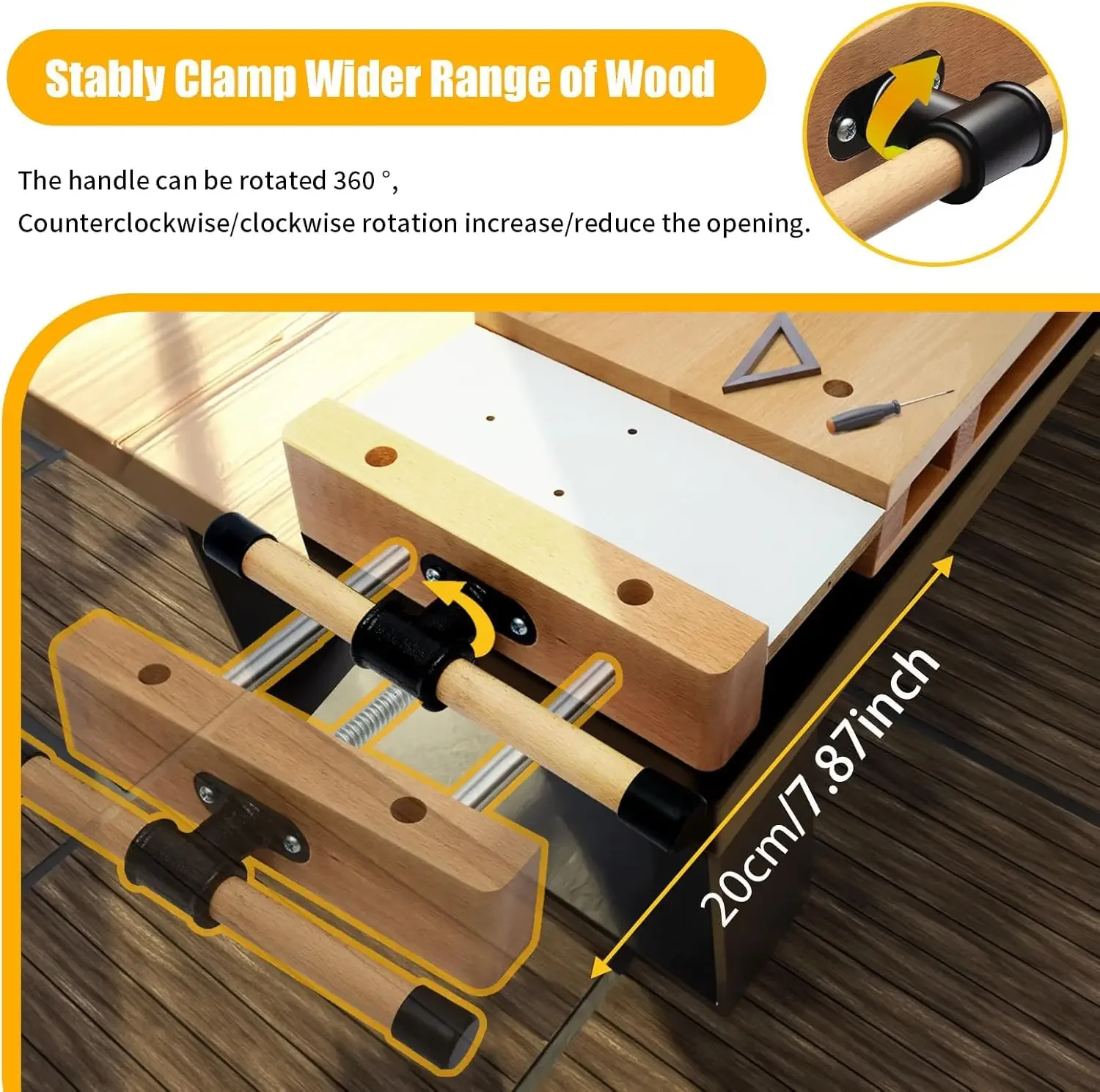 Woodworking Bench Vise Hard Wood Vise for Workbench with 4 Bench Dogs and 2 Clips Wood Vises Kit Workbench Top Whittling