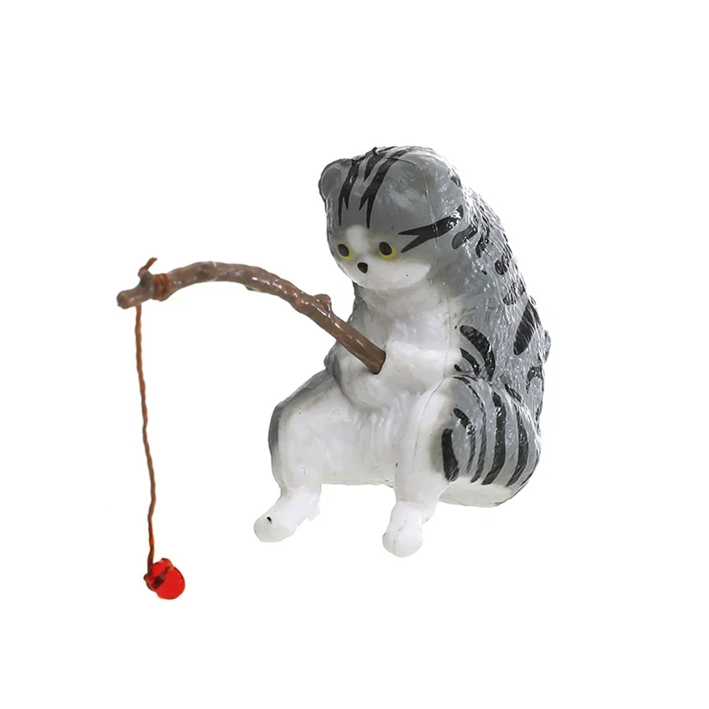 Fish Tank Side Small Resin Cartoon Fishing Cat Kitten Hanging Creative Fun Micro Landscape Office Ornaments Aquarium Decoration