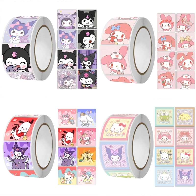 

New 500Pcs/roll Sanrio Sticker Kawaii Kuromi Hello Kitty P Cinnamoroll Cartoon Kids Reward Stickers Gift Decoration Decals Toys