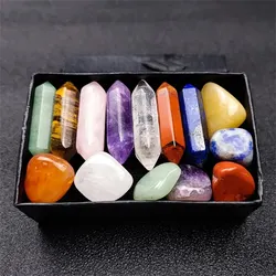 Chakra Healing Set: 14-Piece Quartz Crystal and Rose Quartz Collection (Various colors)